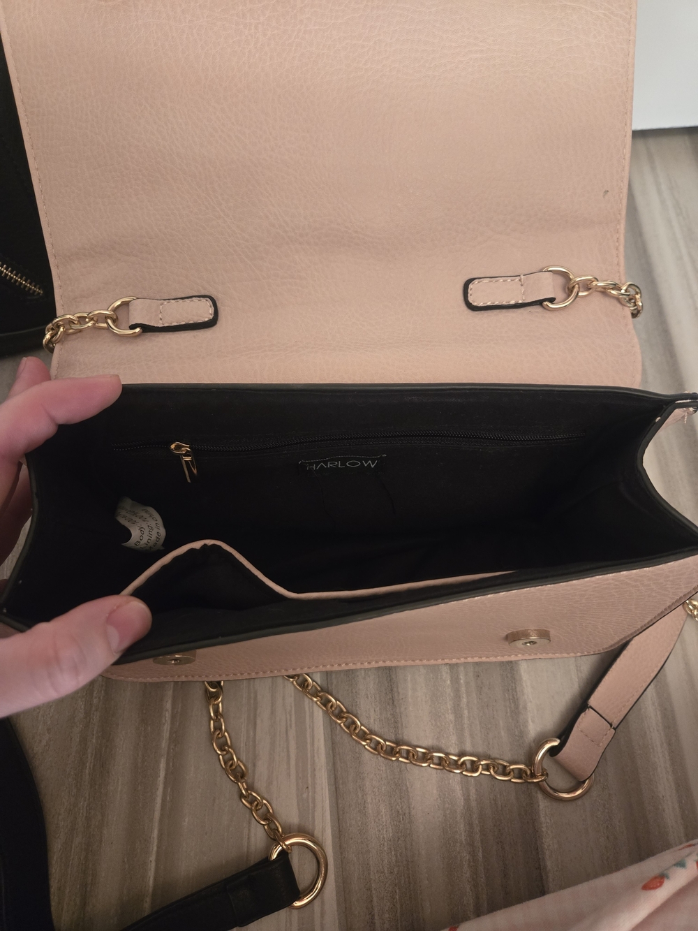 Harlow Dual-Zip Chain Crossbody - Black & Blush - Picture 5 of 6